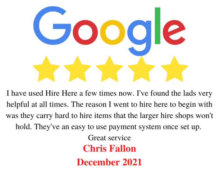 Hire Here Dublin 5 Star Google Review December 21 2021