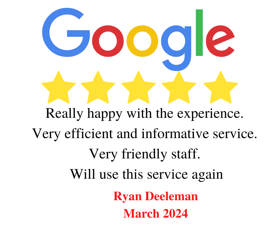 Hire Here Dublin 5 Star Google Review  March 2024