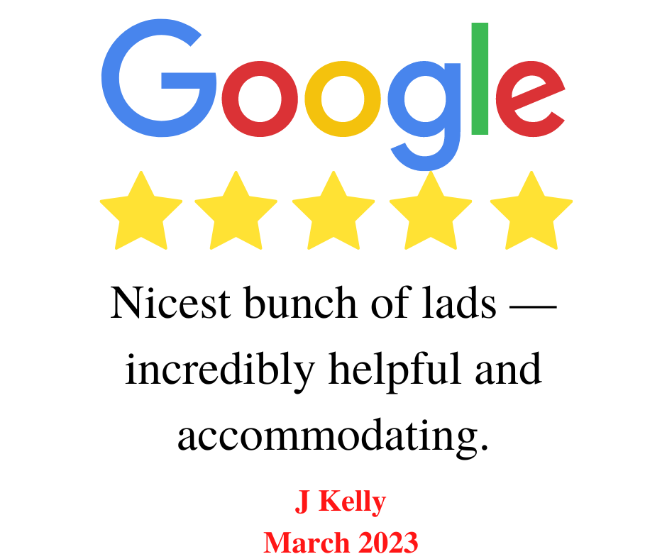 Hire Here Dublin 5 star Google Review March 2023
