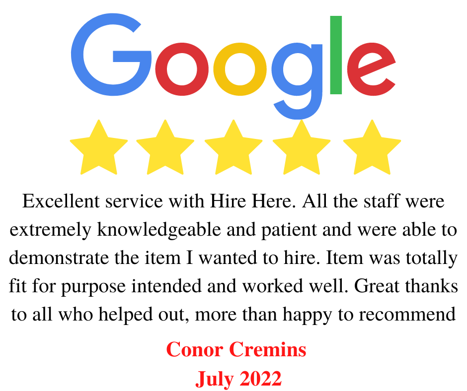 Hire Here Dublin 5 star Google Review July 2022