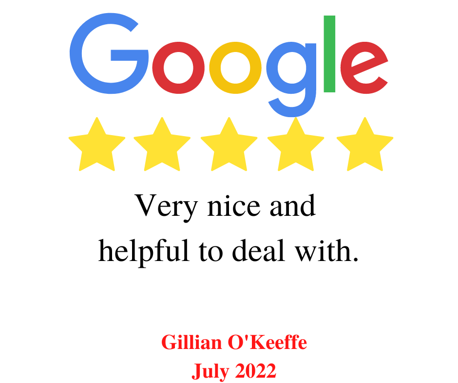 Hire Here Dublin 5 star Google Review July 2022